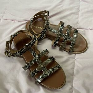 Francesca's Collections Snake Print Sandals - Black and Brown